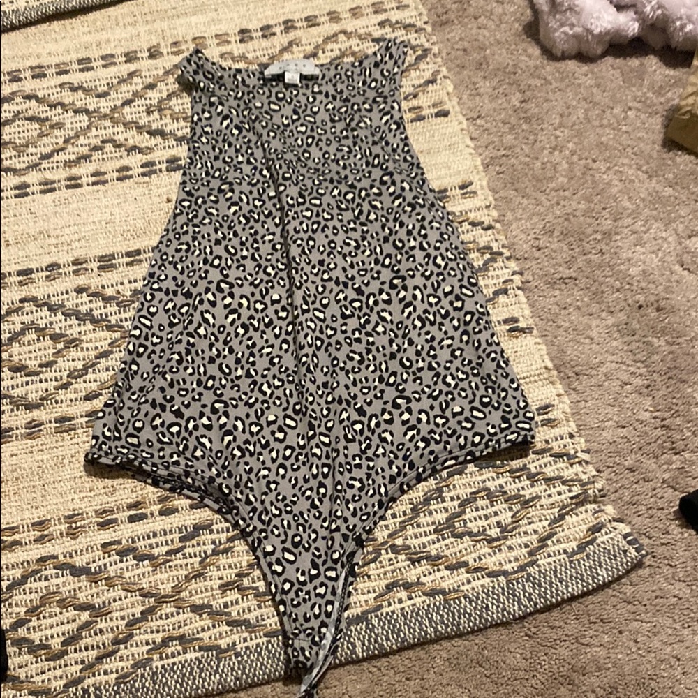 Gaze Black and White Bodysuit Leopard Print